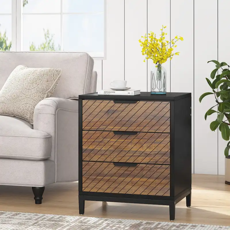 Modern Wood Grain Nightstand with Drawers