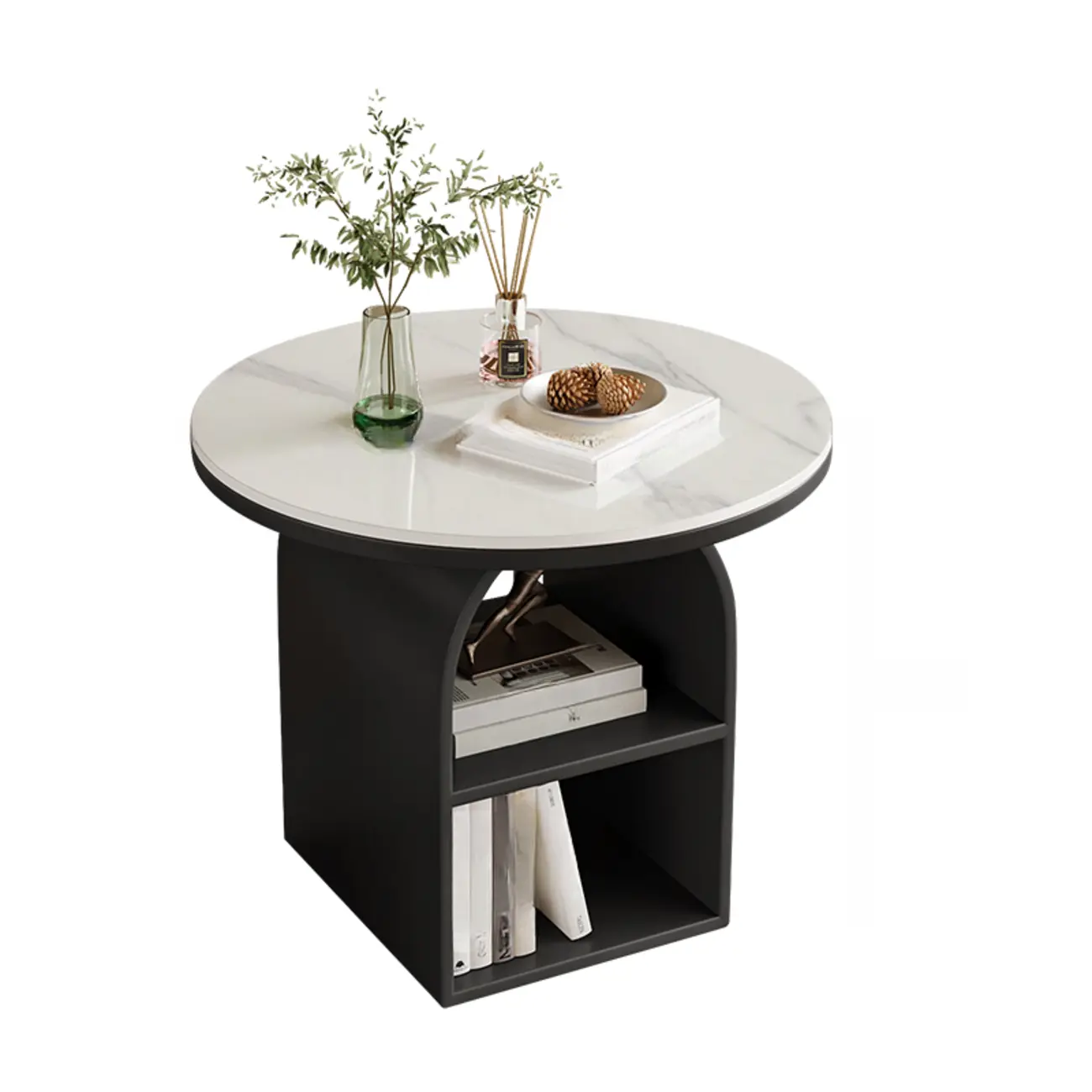 Modern Geometric Sintered Stone White 3-Tier Chairside Table