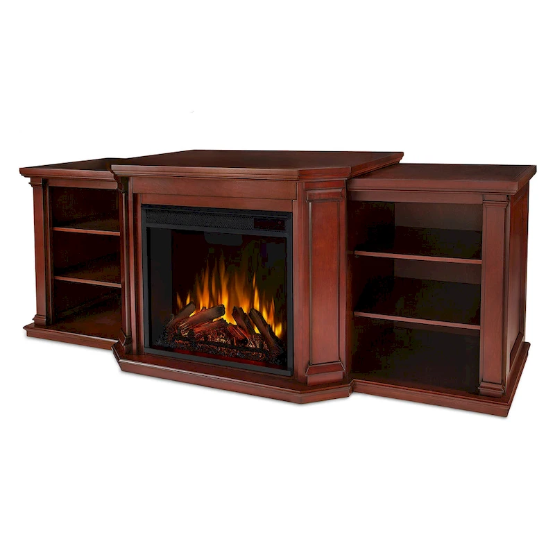 Valmont 74.25 Electric TV Stand Fireplace in Dark Mahogany by Real Flame - 75.5 W x 21.5 D x 27.7 H