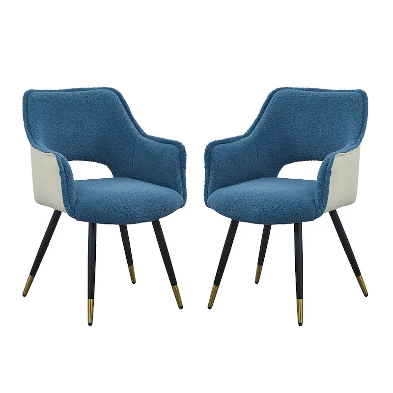 Blue Modern Accent Chair, Iron Legs, Set of 2