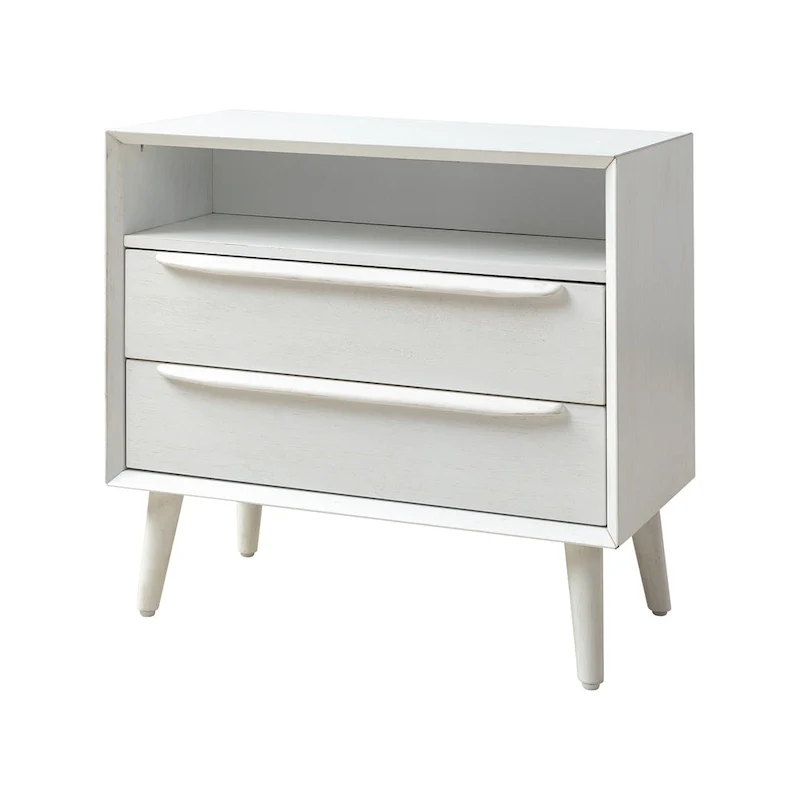 Mid-century Modern 2 - Drawer Nightstand with Built-In Outlets and USB