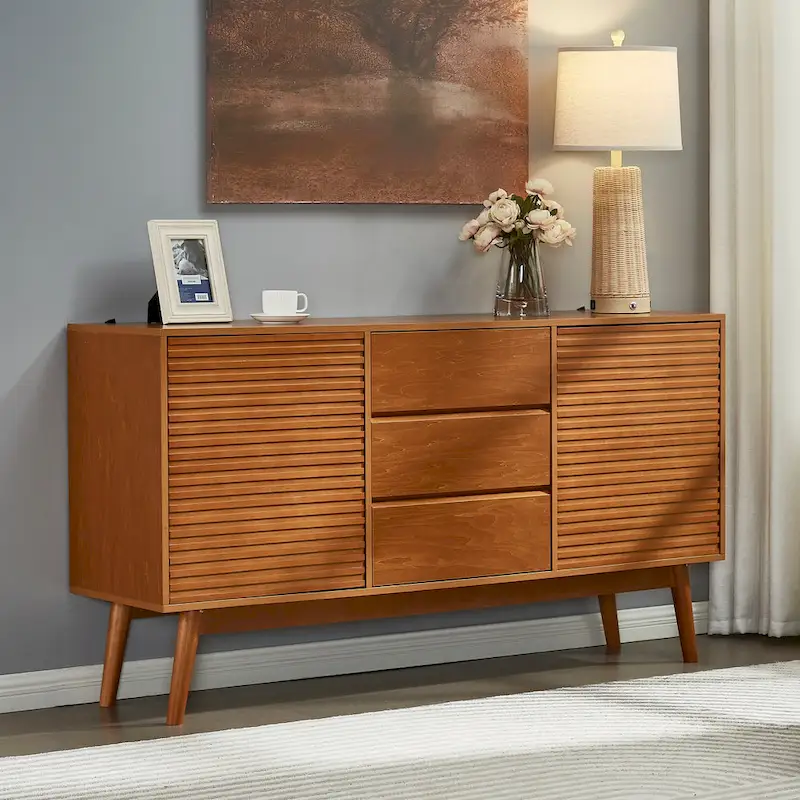Modern Wood TV Stand, Entertainment Center for TVs up to 65, Sideboard Buffet Cabinet Credenza