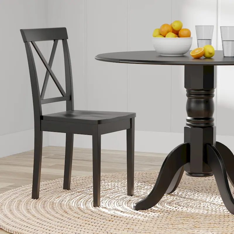 3-Piece Dining Set, 42 Round Drop-Leaf Table and X-Back Chairs