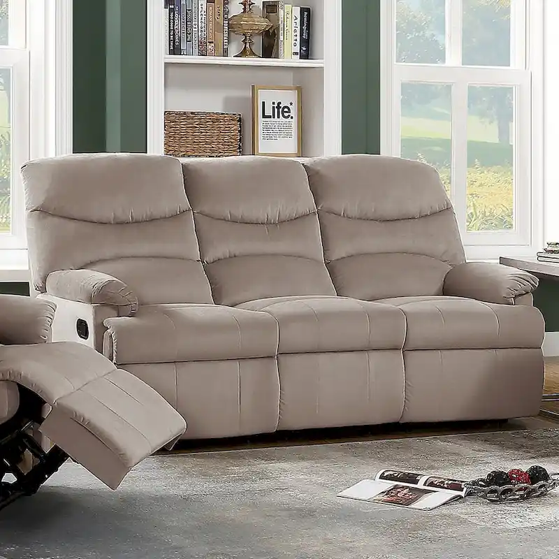 Velvet Upholstered Manual Motion Recliner Sofa