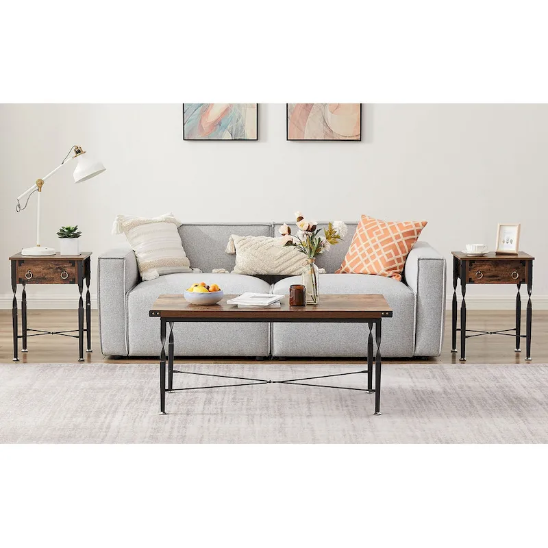 Taomika Nightstands, Coffee Table, Modern Coffee Table Sets, Rustic Brown, Set of 1/2/3