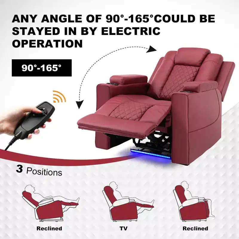 COMHOMA Recliner Chair Electric Massage Recliner Sofa with Led PU Leather Reclining Chair Red