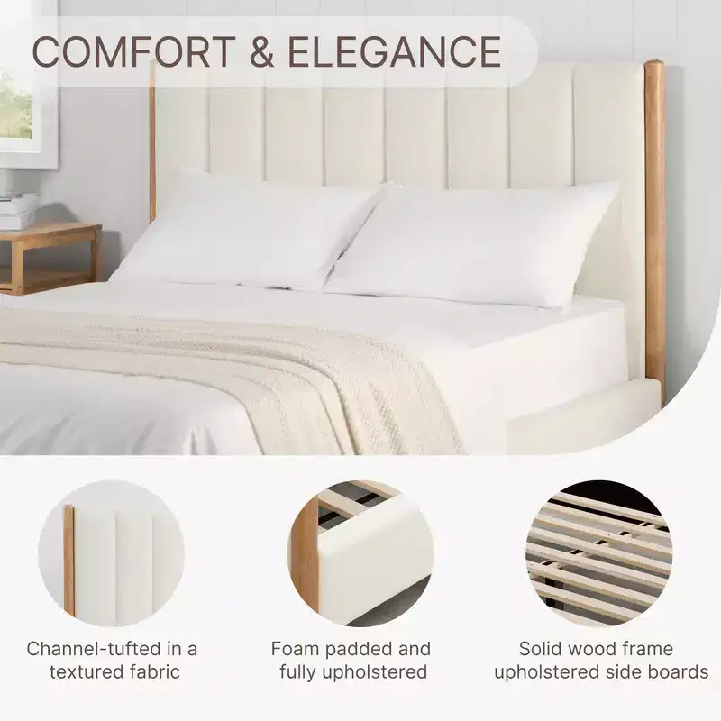 Spruce & Spring Fully Upholstered Wood Platform Bed Frame