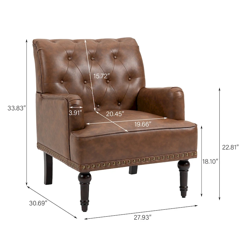 Tufted Vegan Leather Accent Chairs Armchairs with Nailhead Trim