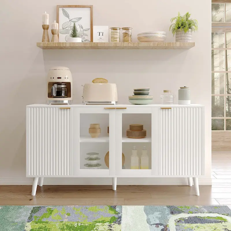 JASIWAY Buffet Table Kitchen Sideboard with Glass Doors