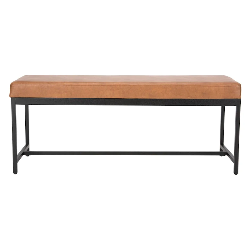 Brown Faux Leather Bench with Metal Legs
