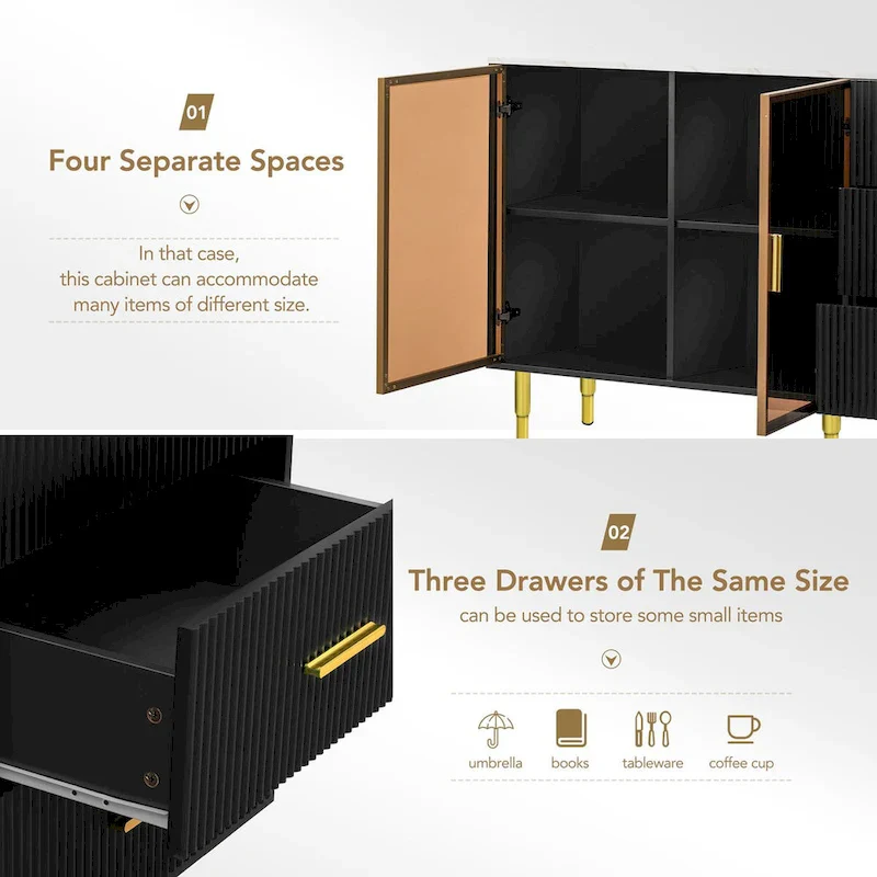 Modern Sideboard Buffet Cabinet with Gold Metal Legs