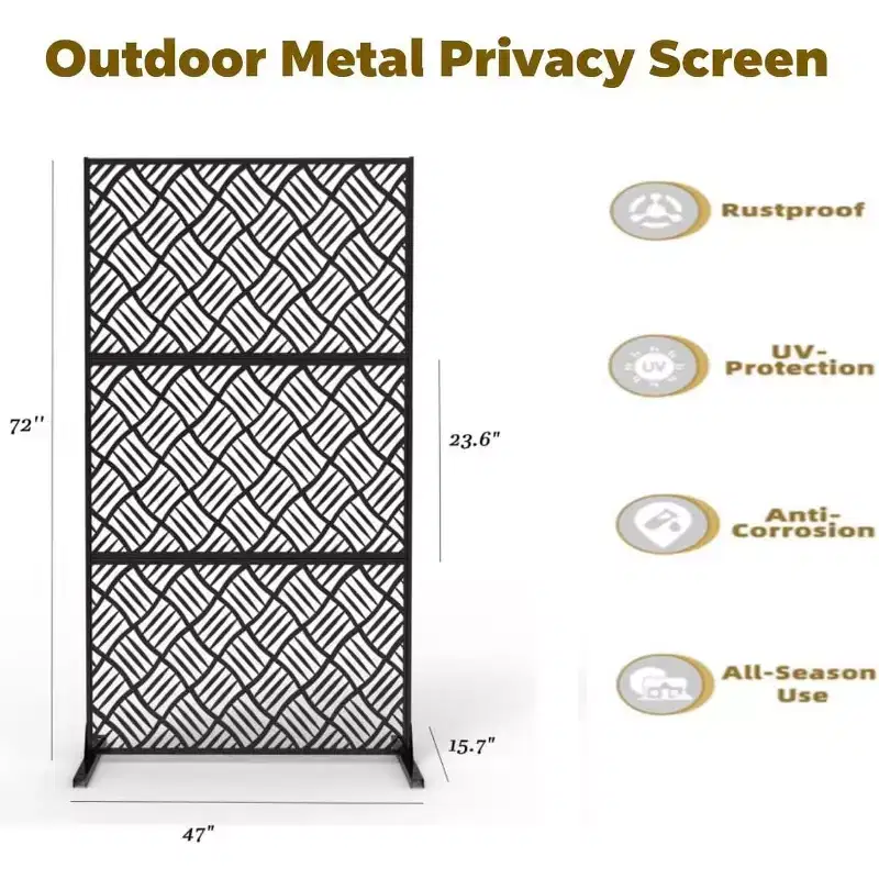 Acekool Metal Outdoor Privacy Screen, 3-Panel Decorative Fence & Plant Support for Patio Garden Balcony