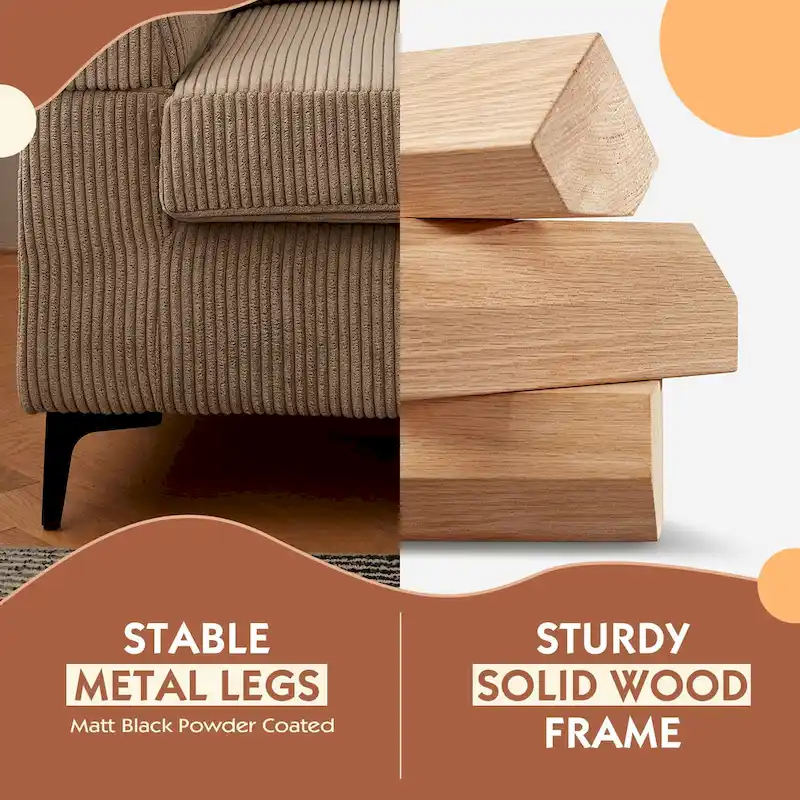 L-Shaped Reversible Chaise Sofa - Polyester Fabric - 3 Seater