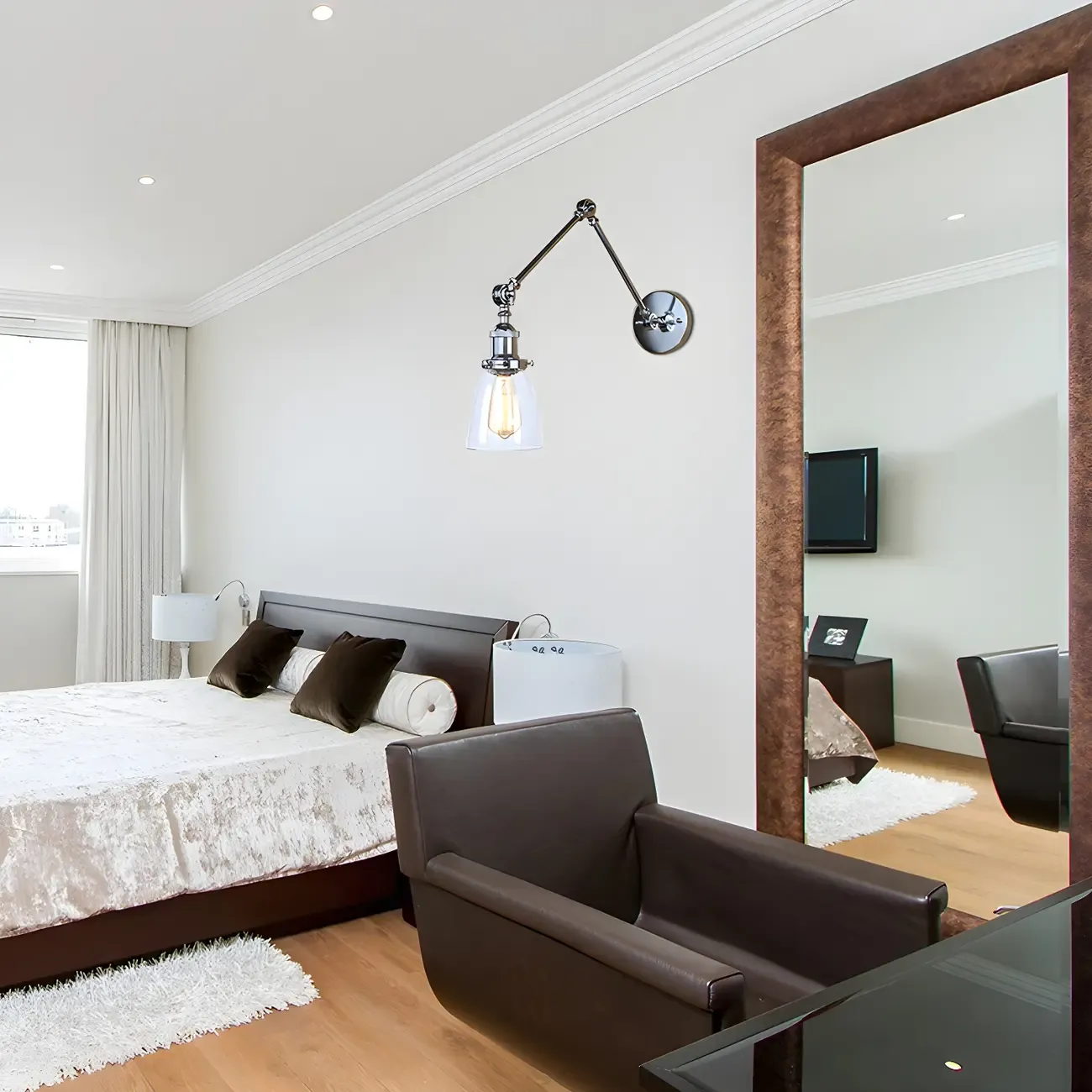 Glass Tapered Shade Industrial Swing Arm Wall Light