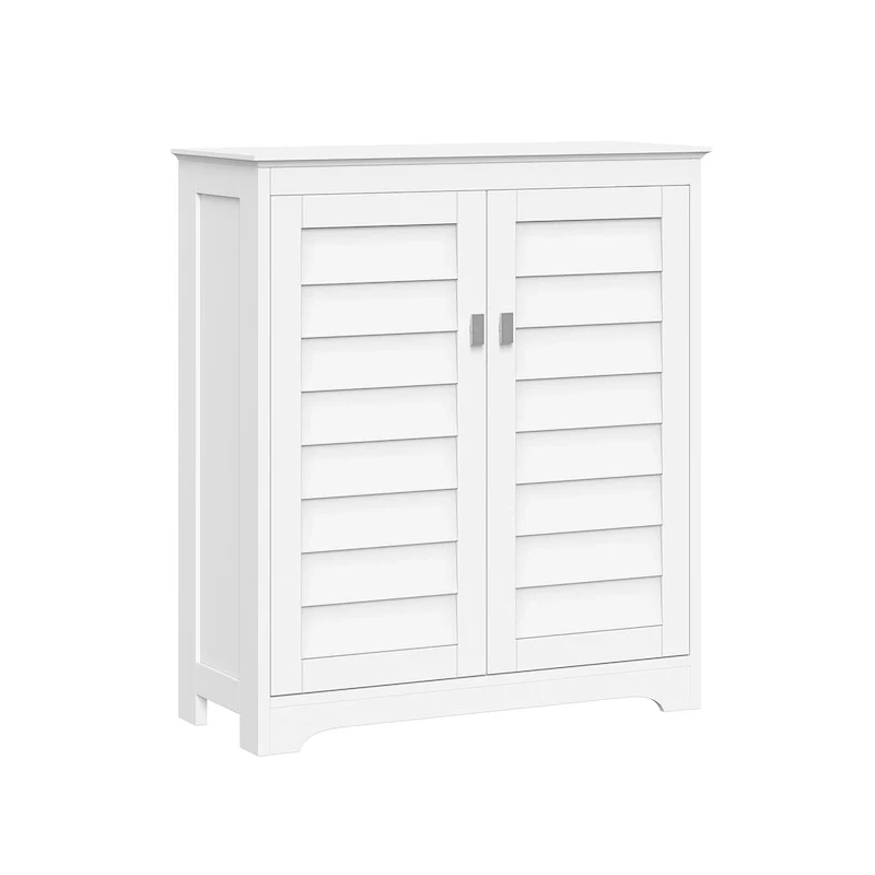 Two-Door Floor Bathroom and Laundry Storage Cabinet and Organizer with Adjustable Shelves - White