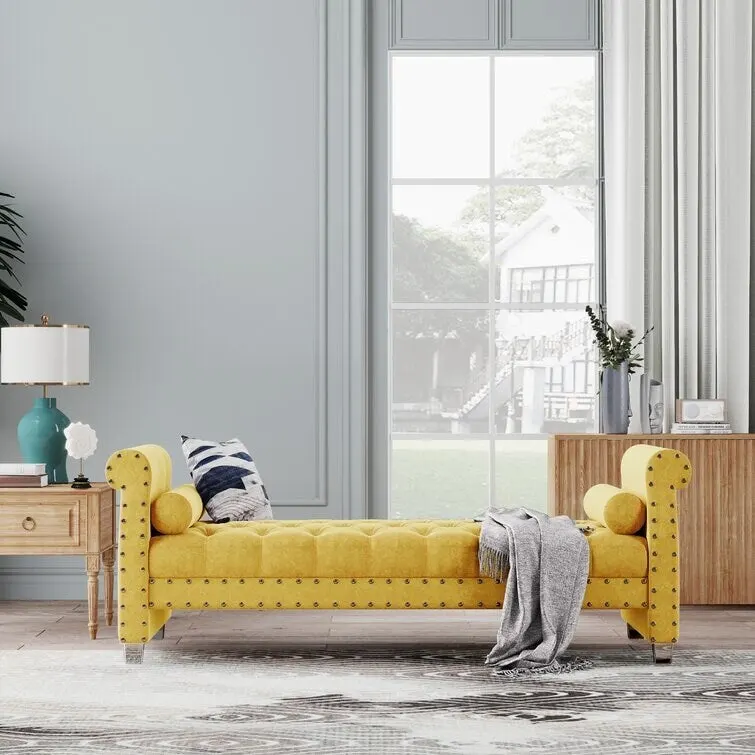 Haven Chesterfield Velvet Upholstered Bench 72 - 71.0 In. W X 28.0 In. H X 29.0 In. D