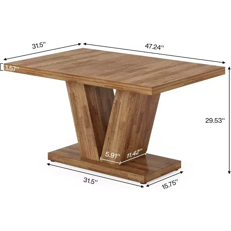 Lantine 47-Inch Walnut Brown Farmhouse Dining Table with Heavy Duty Pedestal, Seats 4, Ideal for Home, Dining Room, Small Space.
