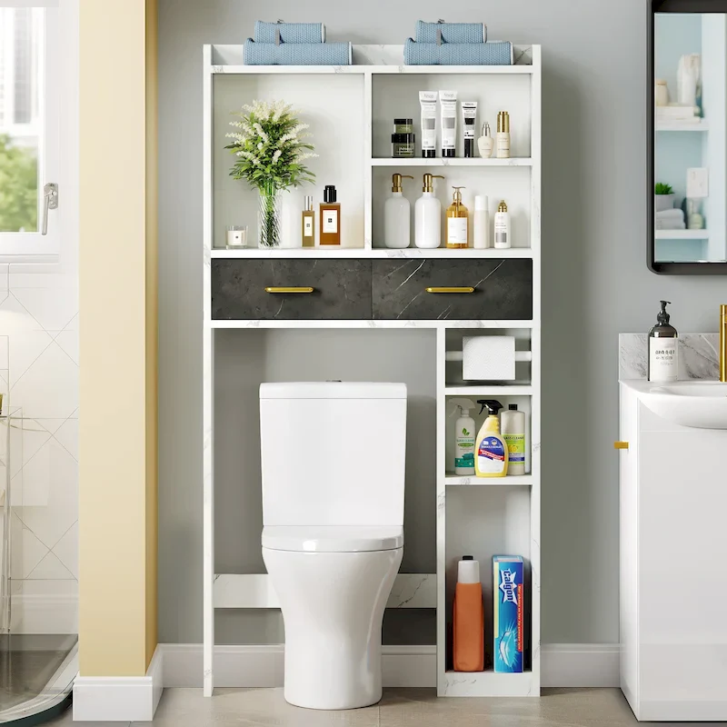 Moasis Bathroom Over The Toilet Storage Cabinet Organizer With 2 Drawer and Shelves
