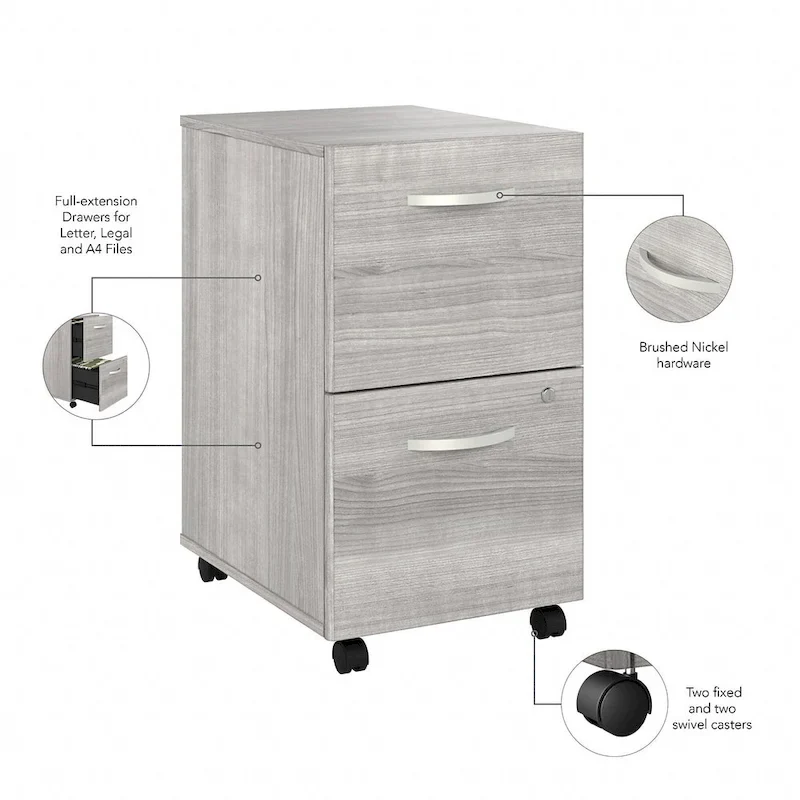 2 Drawer Mobile File Cabinet with Lock and Casters