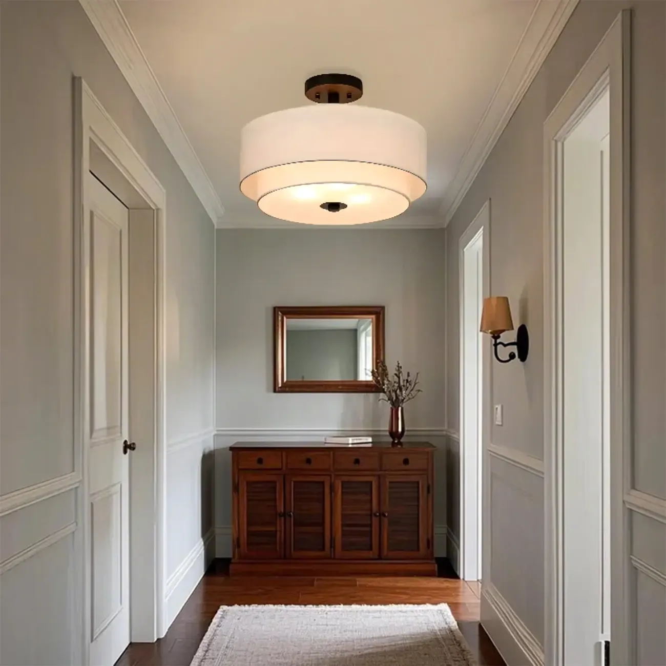 2-Tier Cylinder Fabric Ceiling Light for Modern Living Room