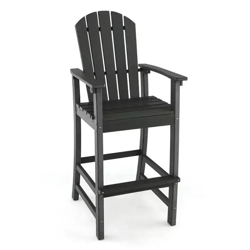Costway Outdoor HDPE Bar Height Stool Patio Tall Chair Armrest Footrest All Weather Navy/Turquoise/Grey/Black