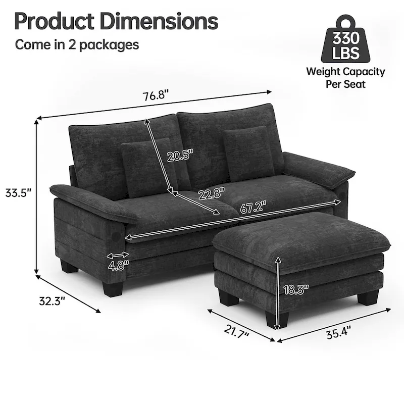 Modular Sectional Sofa with Ottoman and Deep Seat Sleeper