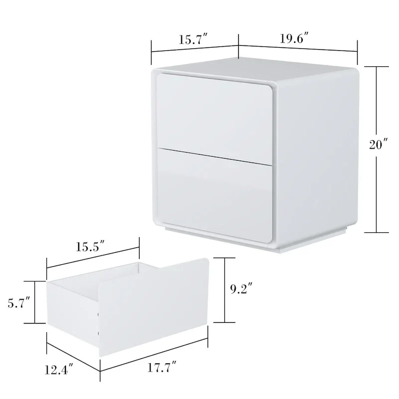 White High Gloss Nightstand with LED Lights - 2 Drawers