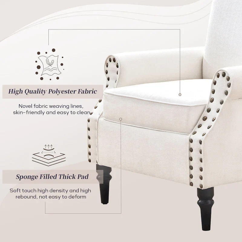 Mid-Century Modern Upholstered Accent chair with Solid Wood Legs