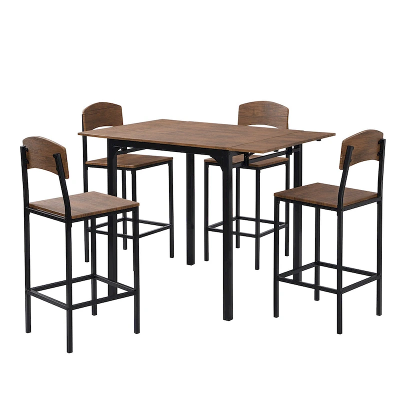 Counter Height Dining Table Set, 5-Piece Drop Leaf Dining Table Set with Drop Leaf Table and 4 High Dining Chairs