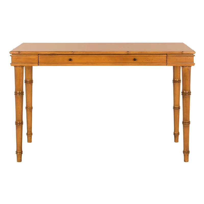 Modern Coastal Writing Desk with 1 Drawer - Bamboo-Inspired Wood Frame Office Furniture