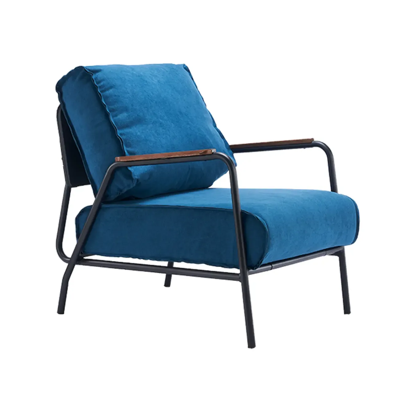 Modern Leather Accent Chair with Pillow and Metal Arms