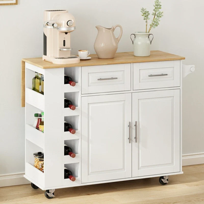Kitchen Island Cart with 2 Door and 2 Drawers and Foldable Table Top