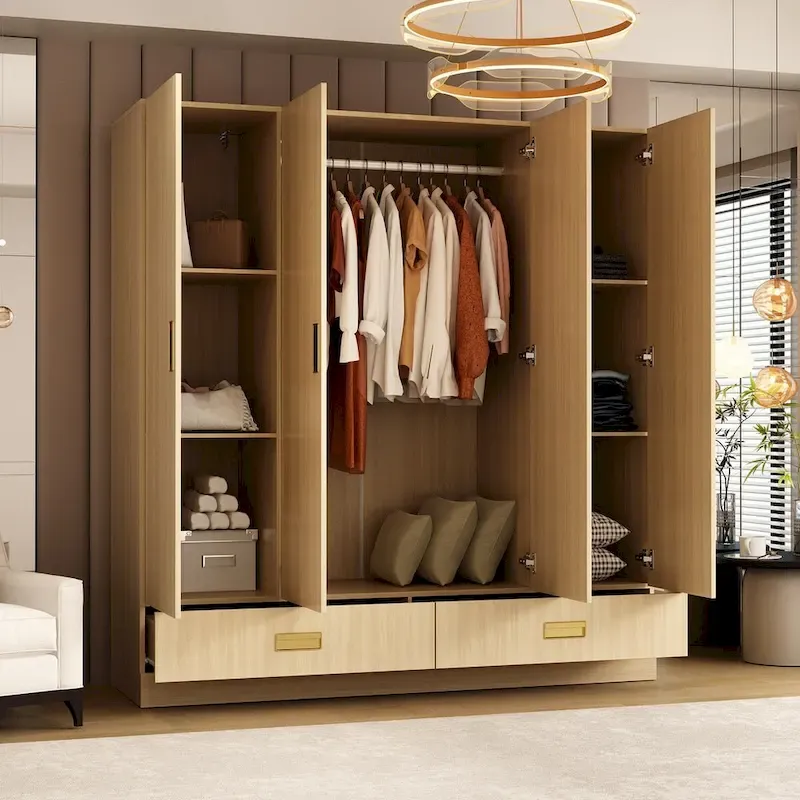 Wardrobe Closet Cabinet with Gold Handles and Optional Top Cabinet
