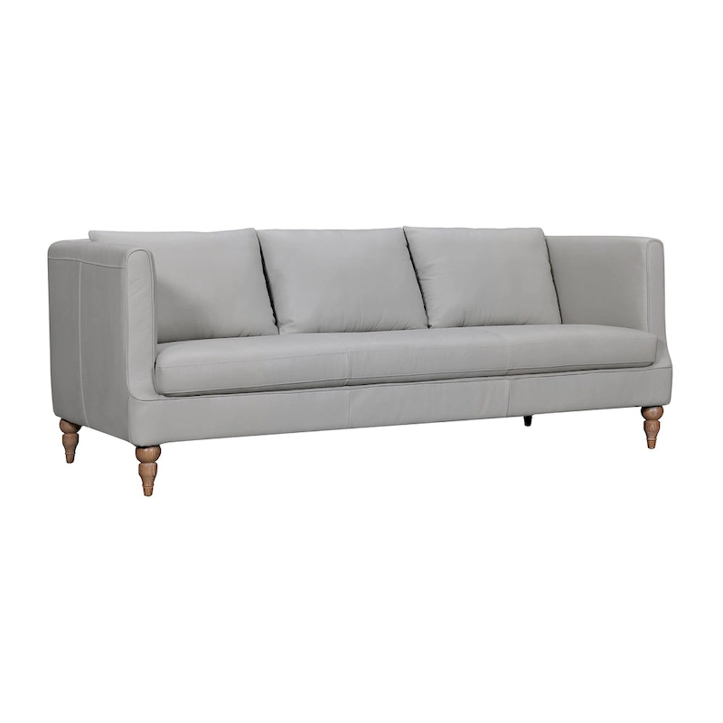 HomeRoots 85 Gray Leather Sofa With Brown Legs