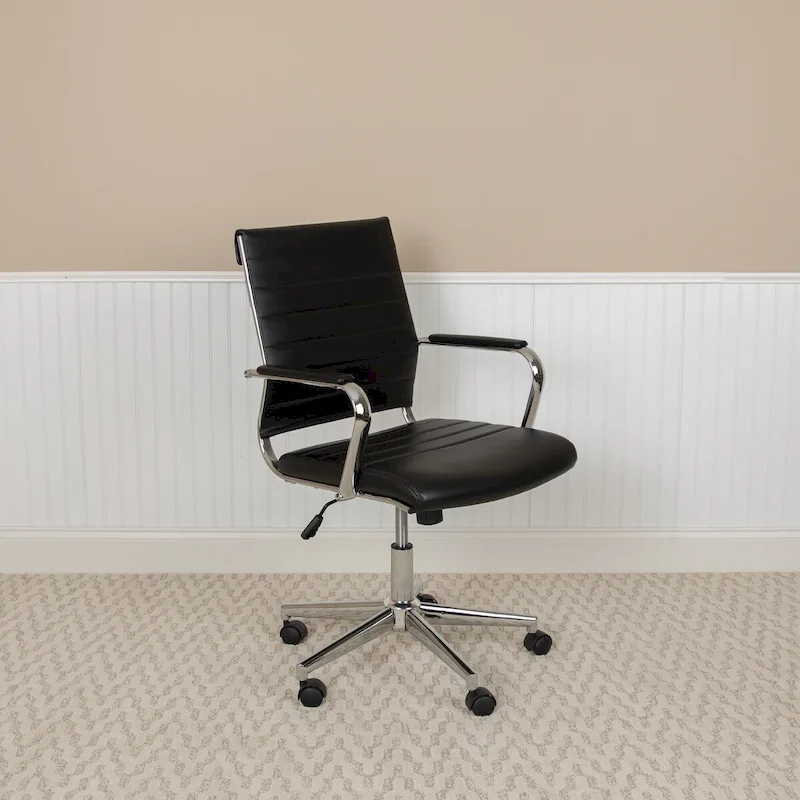 Mid-Back LeatherSoft Contemporary Ribbed Executive Swivel Office Chair