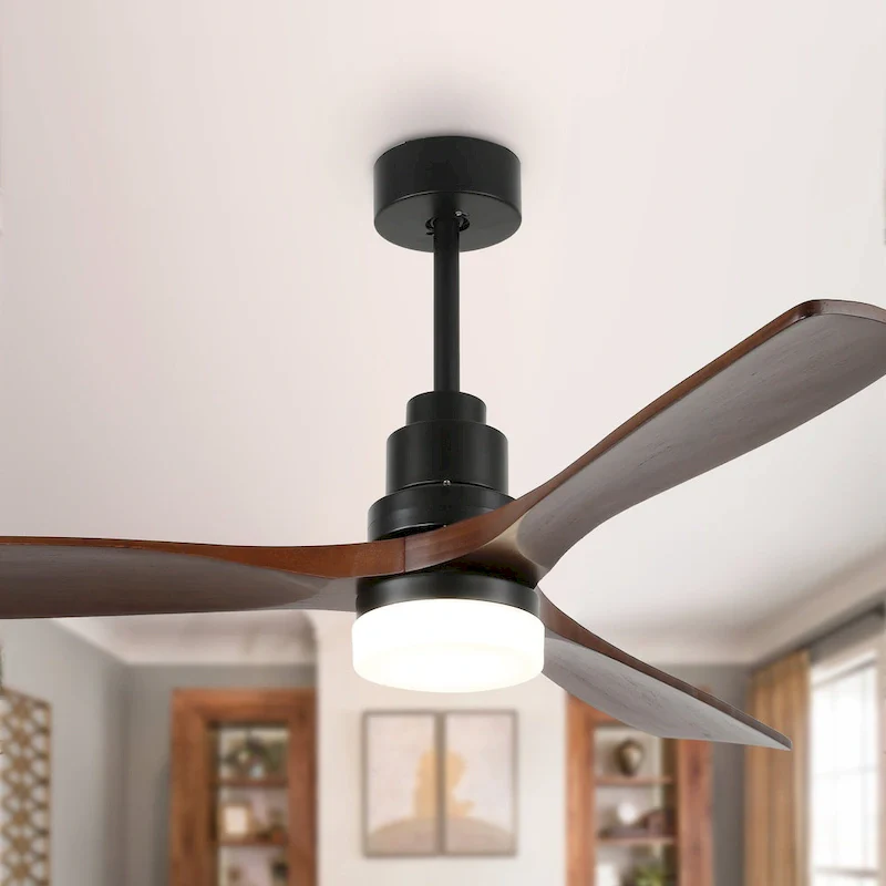 52  Farmhouse Solid Wood Ceiling Fan with Dimmable LED Light, 3-Speed Reversible Ceiling Fan with Remote
