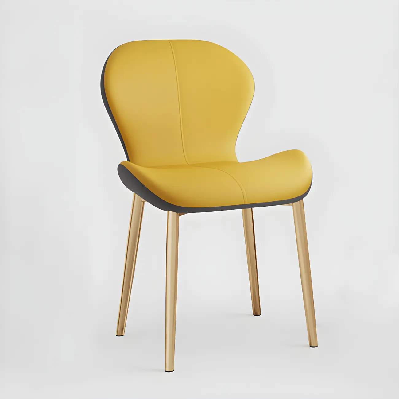 Art Deco Curved Back Leather Dining Chair Solid Back