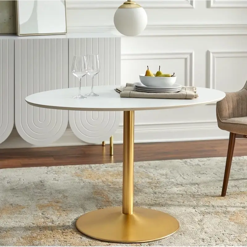White and Gold Oval Dining Table for 4-6 People