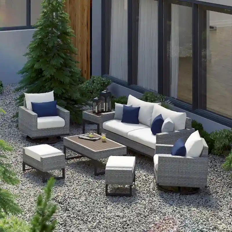 Milo Gray 7 Piece Sunbrella Outdoor Patio Motion Deep Seating Set