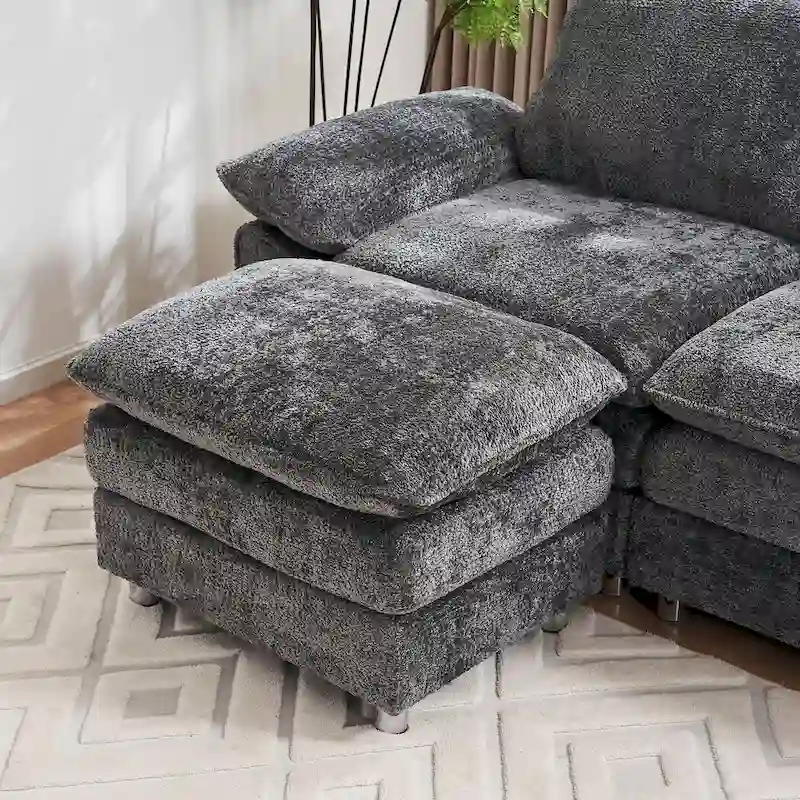 Modern Deep 3-Seat Sofa Couch with Ottoman