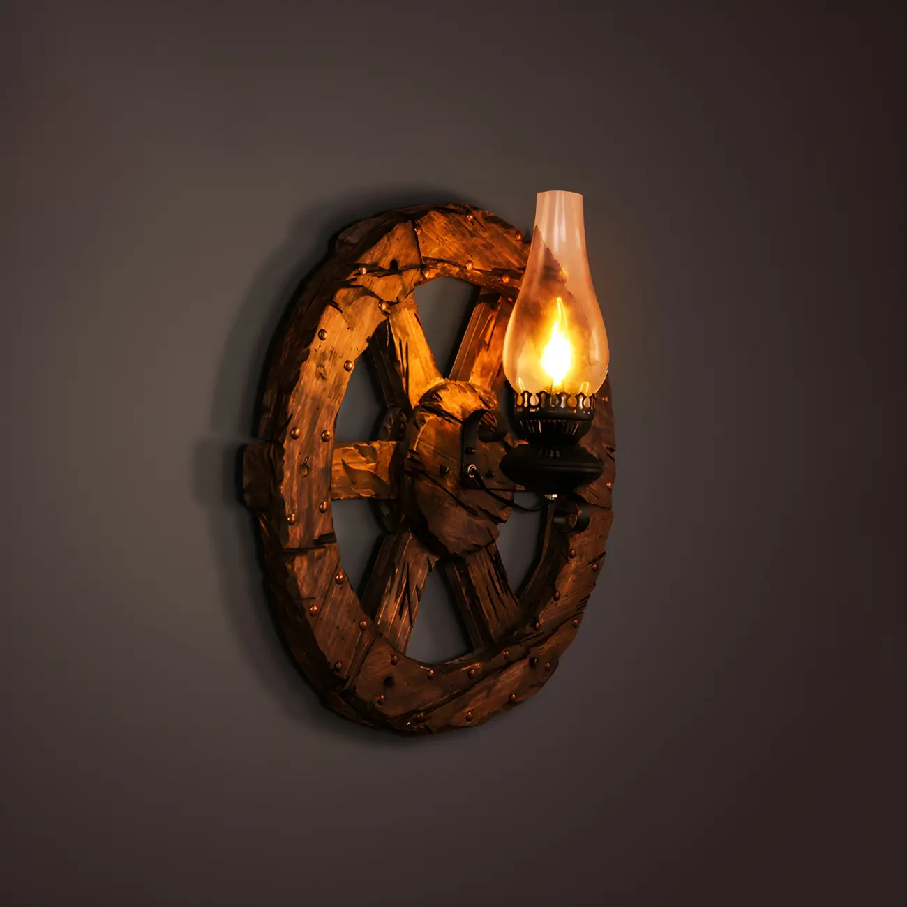 Industrial Distressed Wood Glass Black Wall Lantern Light