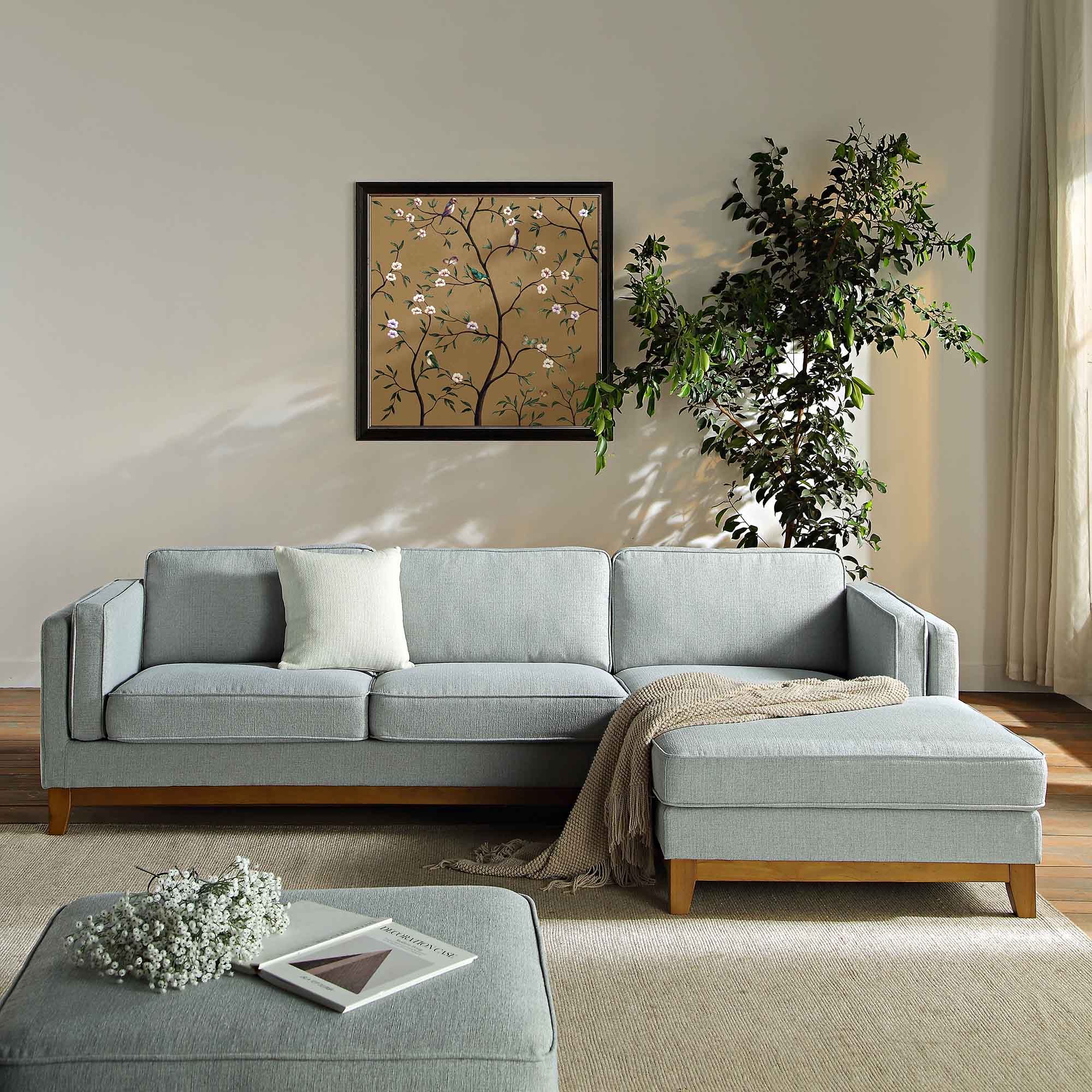 Sage Woven Fabric Sofa, Grande Chaise Sofa Right Hand Facing
