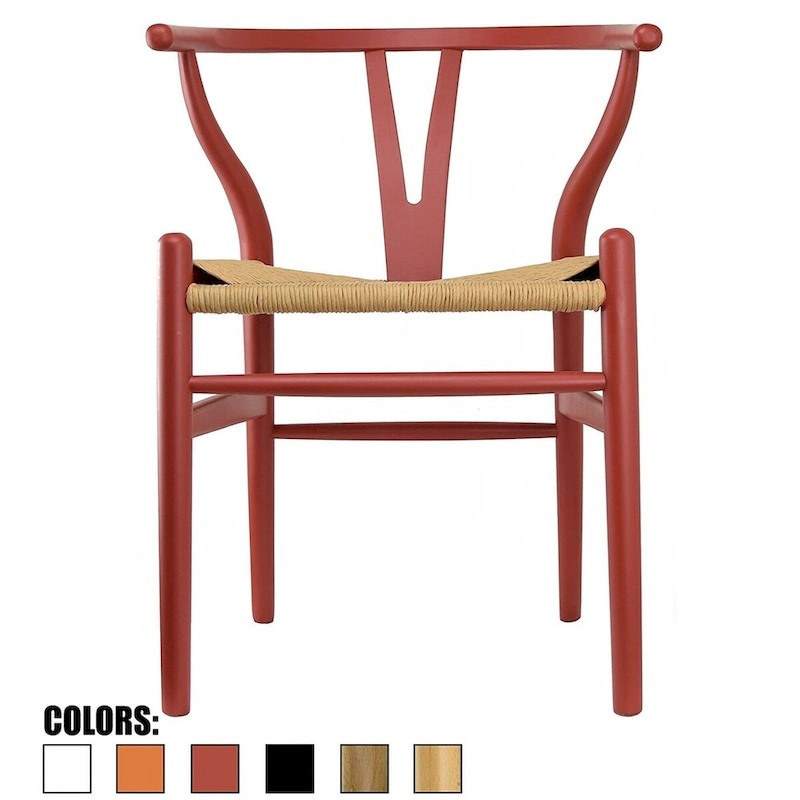 Red Modern Wood Elbow Chair Open Y Back Contemporary For Kitchen Dining Room With Woven Seat