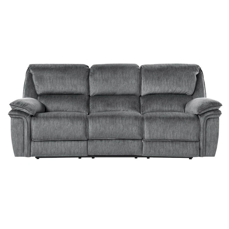 Muir 89 Inch Manual Double Recliner Sofa, Gray, Microfiber, Tufted Back