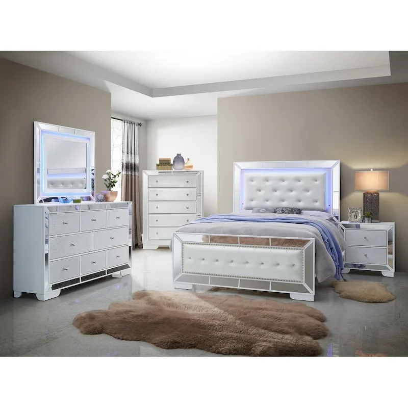 White Panel Bed with Silver Champagne Finish