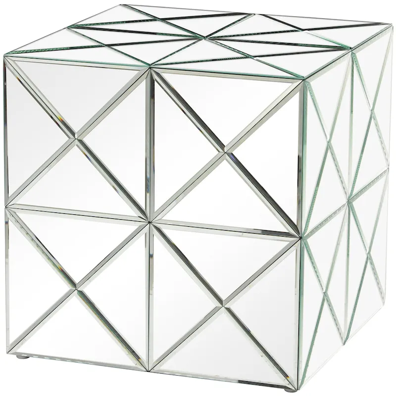 Silver Mirrored Square End Table, Single, Indoor