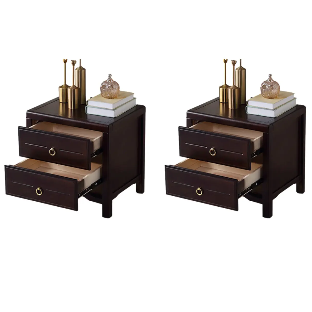 Bedroom Black Wooden 2-Drawer Narrow Nightstand