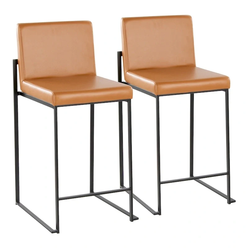 Black/Grey/White High Back Upholstered Counter Stool, Set of 2, 1-Person