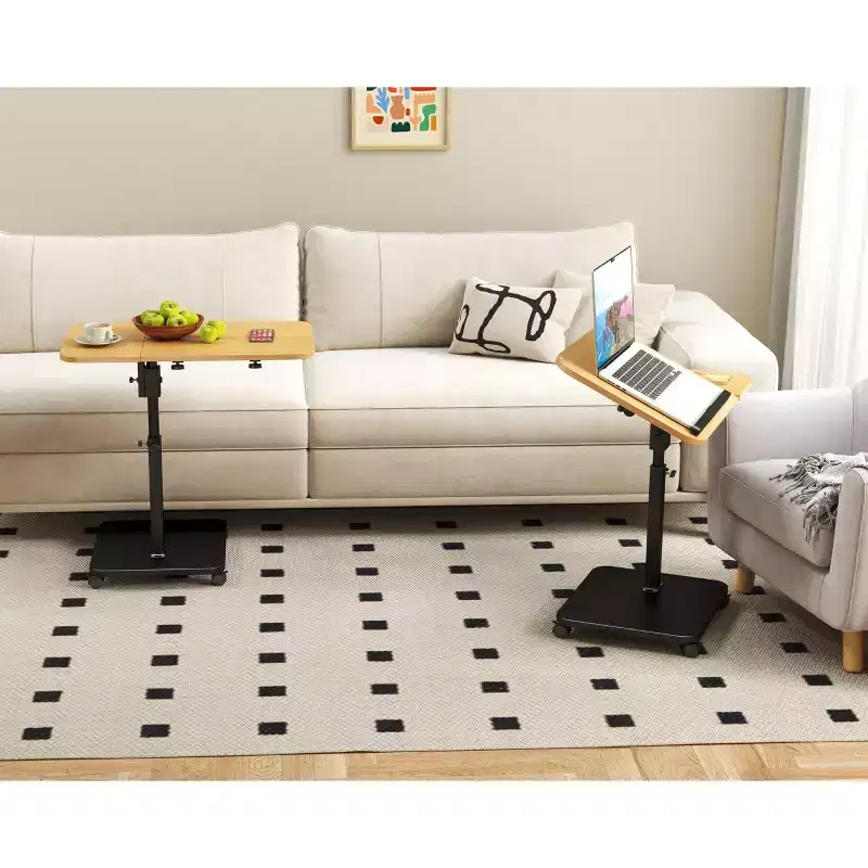 c-Shape Side Table, Height Adjustable Swivel Sofa Table, Coffee Snack, Bed End Table Mobile Rolling Table with Wheels for Living Room Bedroom