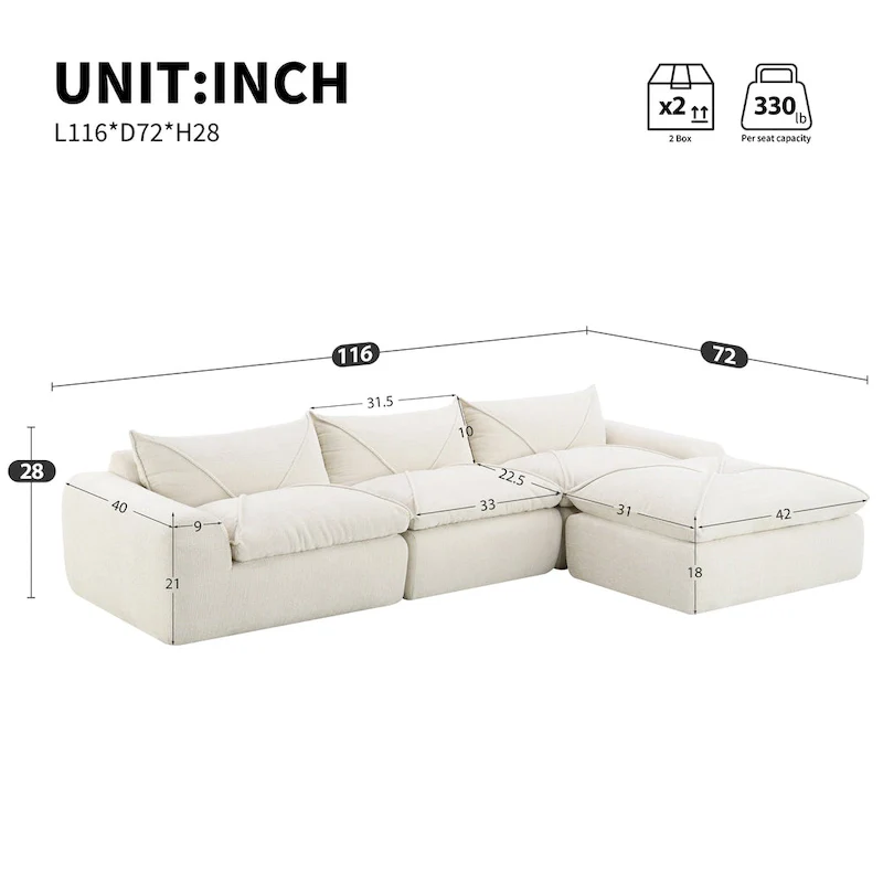 116-In Modern Chenille Sectional Sofa with High Density Foam,No Assembly Required